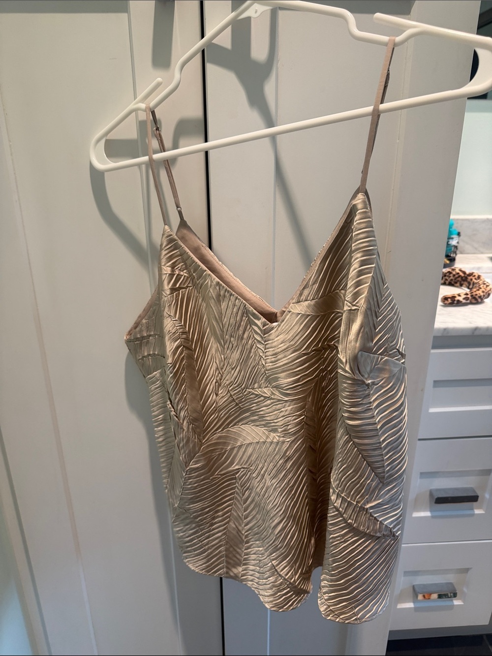 Greylin Champagne Textured V-Neck Satin Cami